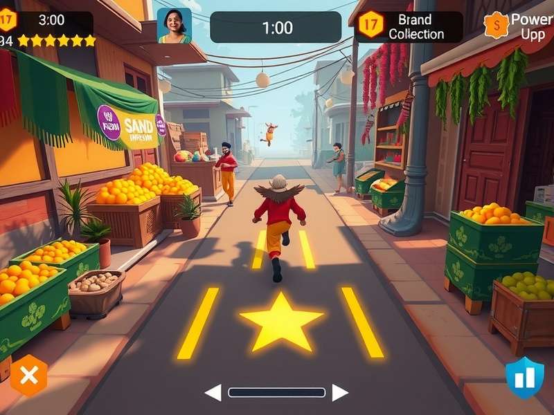 Papad Sprightly Sprint gameplay screenshot showing character running through Indian market